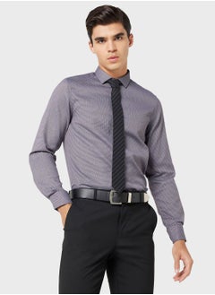 Buy Men Easy Care Grey Black Self Design Sustainable Formal Shirt in Saudi Arabia