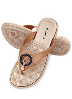 Buy Embellished Detail Flat Sandals Champagne Gold in Saudi Arabia