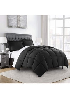 Buy 3-Piece Super Soft Microfiber Duvet Filler Comforter Set with 2 Pillow Shams Black 220x240cm in Saudi Arabia