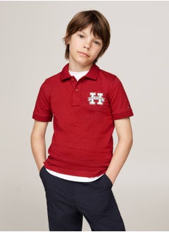 Buy Boys' Regular Fit Varsity Letter Polo -  Pure cotton, Red in UAE