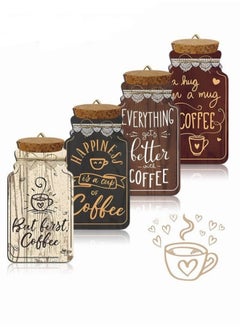 اشتري 4-Piece Wooden Coffee Bar Decor Signs, Perfect for Kitchen, Office, and Home Wall Decor 7.87 x 4.13 Inch في الامارات