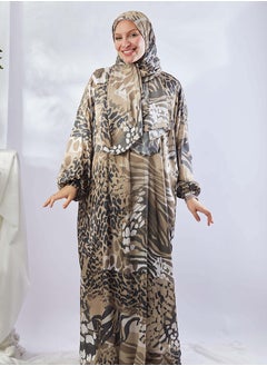 اشتري Printed Satin Isdal Beige - Brown For Women في مصر