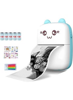 Buy Mini Printer,Portable Inkless Printers,Portable Thermal Printer,Mini Photo Printer,5 Rolls of Printer Paper,5 Colored Pens,Cartoon sticker, for Office,Home in Saudi Arabia