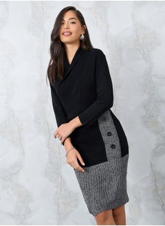 Buy 3/4 Sleeve Contrast Hem Knit Sweater Dress in Saudi Arabia