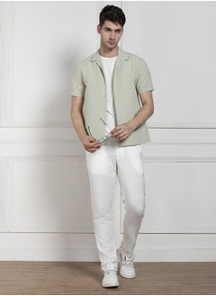 اشتري Relaxed Fit Pista Green Solid Cotton Jute Shirt Cuban Collar في الامارات