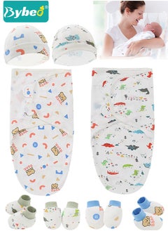 اشتري 8 PCS Baby Swaddle Blanket Wrap Cap Gloves and Foot Straps Set Newborn Infant Sleep Sack With Caps 100% Breathable Cotton 0-4 Month في السعودية