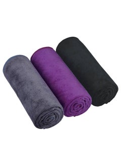 Buy Microfiber Gym Towel, Hand Towel, Face Towel, Microfiber Car Cleaning Towel Soft And Durable,3-Piece, 50x90 Cm - Black, Purple Grey in UAE