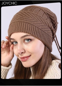 اشتري Women Winter Slouchy Beanie Outdoor Warm Stocking Hat Thick Knitted Skull Hats Multifunctional Hat for Scarves Mask Khaki في الامارات