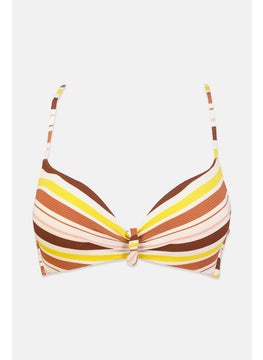 Buy Women Padded Stripe Strappy Swim Bra, Brown and Yellow in Saudi Arabia