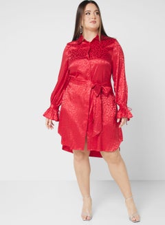 Buy Belted Cuff Detail Button Down Dress in UAE