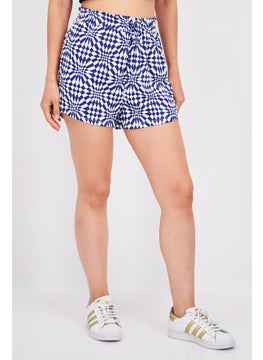 اشتري Women Allover Print Basic Shorts, Blue/White في الامارات