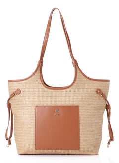 Buy Braided Pattern Beige Straw Shoulder Bag in Egypt