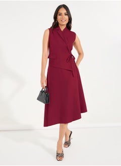 Buy Plain Tie-Up Sleeveless Blazer Midi Dress in Saudi Arabia