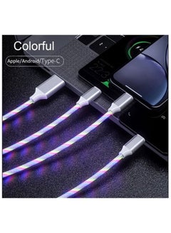 Buy Charging Cable Universal 3 in 1 USB Cable Multiple Charger Cable Compatible with Led flowing Cable USB Connector compatible with iphone/Samsung Galaxy/Huawei/ipad Type C Fast Charging Cable (Multicolo in UAE