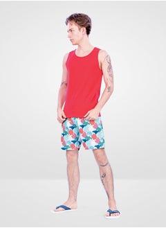 Buy Web Denim Flower Printed Elastic Waistband With Drawstring Comfortable Polyester Swim Shorts For Men’s Quick Dry Swimming Trunks With Pockets in UAE