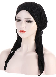 اشتري Slip-On Pre-Tied Head Scarves Women Headwear Muslim Turban Beanie Caps Comfortsoft Hair Protection Hijab for Women Girls Black في السعودية