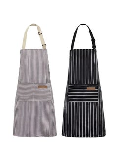 Buy 2 Pack Kitchen Cooking Aprons, Adjustable Bib Soft Chef Apron with 2 Pockets for Men Women Black and Brown Stripes in Saudi Arabia