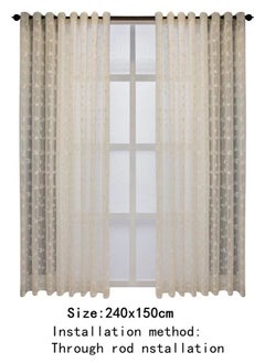 Buy 2-Piece Modern Simplicity Embroidery Window Curtain Cotton Beige 240 x 150 Centimeter in UAE