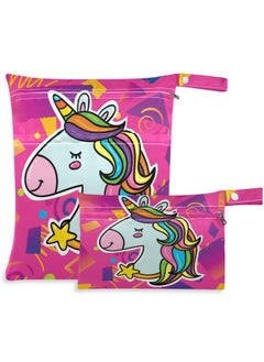 Buy Magic Unicorn Head Bright Pink Hipster Trendy 2Pcs Wet Bag With Zippered Pockets Washable Reusable Roomy For Travelbeachpooldaycarestrollerdiapersdirty Gym Clothes Wet Swimsuits Toil in UAE