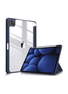 اشتري Case Compatible with iPad Pro 11 inch (2024) M4, [Built-in Pencil Holder] Shockproof Cover w/Clear Transparent Back Shell, Auto Wake/Sleep Dark blue في مصر