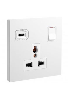 Buy Universal Switch Socket 1Gang + USB C-Type Galion White in UAE