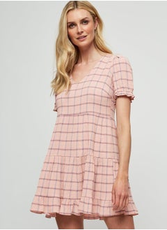 Buy Checked Ruffle Hem Tiered Dress in UAE