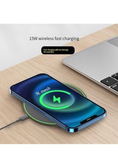 Buy M MIAOYAN Android mobile phone wireless charger 15W round fast charging smart QI portable universal mobile phone charger black in Saudi Arabia