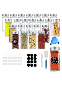 اشتري 24 PCS Glass Spice Jars with Labels, 120ml for Spice Cabinet Rack Drawer Empty Seasoning Jars, 1 Pen, 1 Funnel for Herbs Seeds and Small Items Shaker Lids, Sponge Brush في الامارات