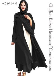 Buy Women's Fashion Suit Cardigan Scarf Casual Solid Color Dress Feminine Elegant Chiffon Long Sleeved Cardigan in UAE