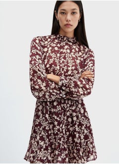 Buy Floral Print Ruched Waist Dress in UAE