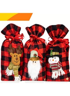 اشتري Santa Sacks Drawstring Bags, Buffalo Plaid 3D Design Christmas Bags For Christmas Party Supplies, 18 X 10 Inch في السعودية