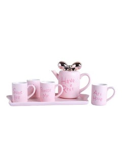 Buy 6-Piece Ceramic Butterfly Knotted Teapot Set Pink Tea Cup (4x250), Kettle (1x860)ml in UAE