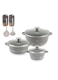 Buy Cookware Set 8 pieces - Pots set Induction Bottom, Granite Non Stick Coating 100% PFOA FREE, Die Cast Cooking Set include Casseroles And Kitchen Utensils in UAE