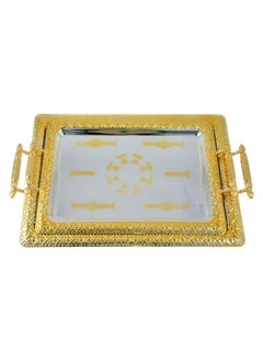 Buy 2-Piece Rectangular Luxury Serving Tray, Large 48cm x 34cm & Medium 41cm x 29cm, Steel, Silver & Gold in UAE