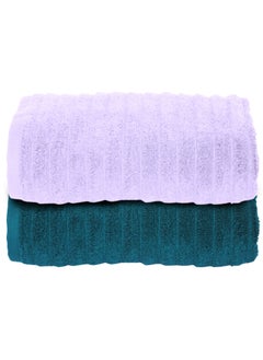 Buy 100 Percent Cotton Zero Twist 460 GSM Wave Ribbed Pattern  Set of 2 Bath Towels 70x140 cm in Saudi Arabia