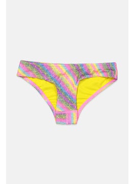 اشتري Women Allover Print Swimwear Bikini Bottom, Pink and Yellow and Purple في الامارات