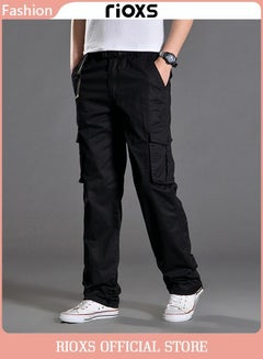 Buy Men's Cargo Pants Elastic Waist Drawstring Trousers Full Length Breathable Pants With Multi Pockets in Saudi Arabia