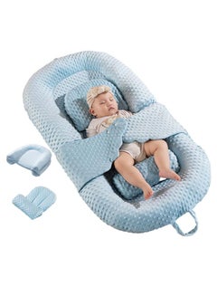 Buy Newborn Baby Sleeping Crib Baby Lounger Baby Mattress Infant Crib Bassinet Soft Breathable Washable Portable with Anti Emesis Set, Blue in Saudi Arabia