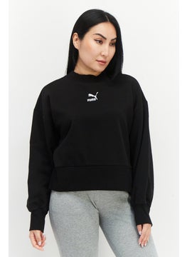 Buy Women Sportwear Fit Long Sleeve Embroidered Logo Sweatshirt, Black in Saudi Arabia