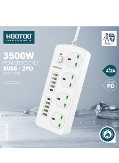 Buy Power socket MX-EC001 with four triple ports and 10 USB ports, eight of which are of the type USB-A and two of the type USB-C PD , 3 meter length, with a power of 3500W and safety button White. in Saudi Arabia