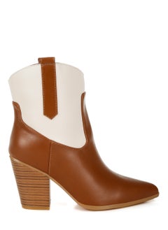 Buy Two Tone Cowboy Boots in Tan and Off White in UAE