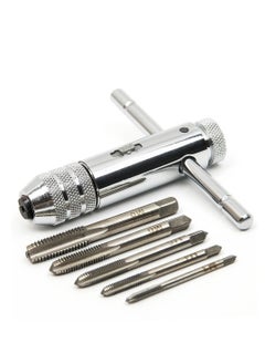 اشتري Adjustable Silver T Handle Ratchet Tap Holder Wrench with 5pcs M3 M8 3mm 8mm Machine Screw Thread Metric Plug T shaped Tap في السعودية