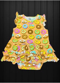 Buy Playful Baby Girl's Summer Romper - Donut Print Sleeveless Romper with Ruffles, Soft Cotton, Ideal for Fun Outdoor Activities and Casual Wear in Egypt