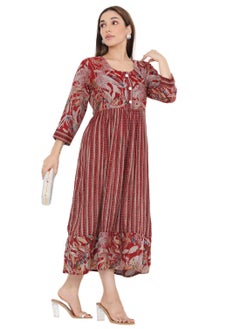 Buy STYLISH PRINTED SHORT FRONT STYLED BUTTON ARABIC KAFTAN JALABIYA DRESS in Saudi Arabia