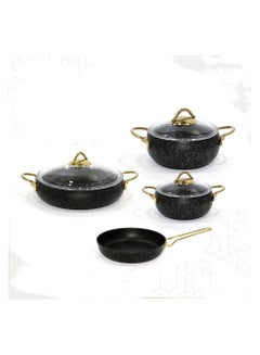 Buy 7-Piece Granite Embossed Aluminum Cookware Pots And Pans Set With Perfect Design Black in Saudi Arabia