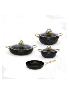 Buy 7-Piece Granite Embossed Aluminum Cookware Pots And Pans Set With Perfect Design Black in Saudi Arabia