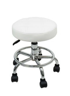 Buy Bar Chair Round Rolling Stool Chair with Faux Leather Height Adjustable for Salon, Office, Home and Lab (White) in UAE