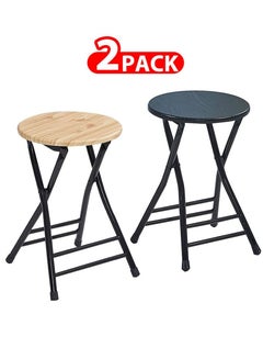 اشتري 2 Pack For Folding Stool Round Portable Folding Stool Wood Seat Black Light في الامارات