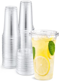 Buy Eupako 12 oz Plastic Cups with Lids 100 Sets Clear Disposable Plastic Party Cups with Flat Lids to Go, Cold Drink Cups, Smoothie Cups, Milkshake Cups in Egypt