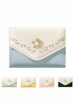 Buy Wallets for Women Girls  Flowers Wallet Cash Pocket flowers Print Card Holder Coin Purse with ID Window elegant youthful and , Blue in UAE